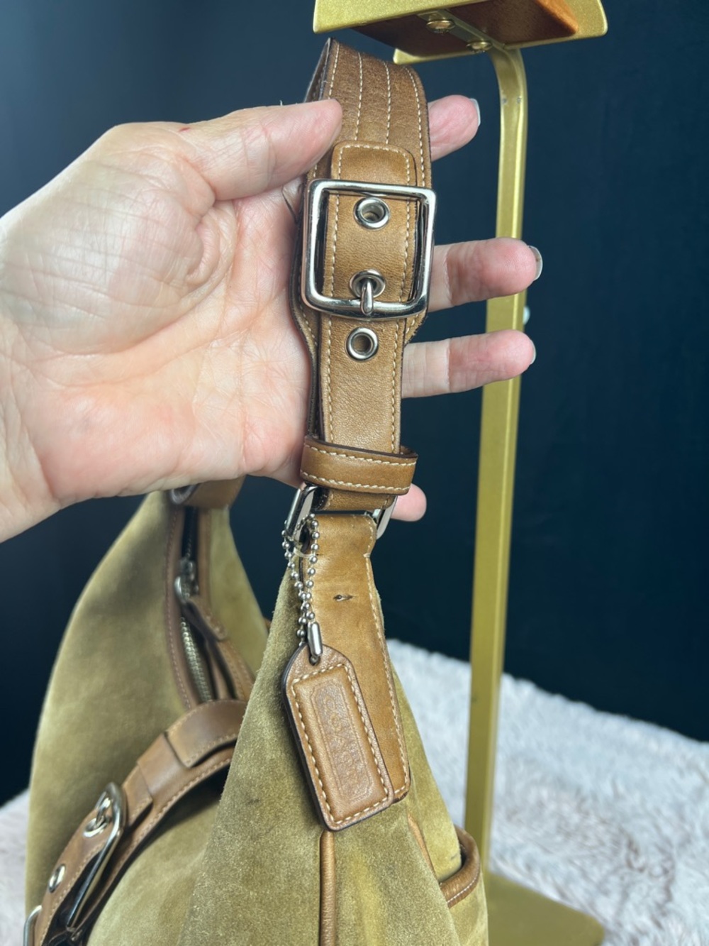Coach  SOHO Vintage 7559 Suede Hobo Bag Tan Brown Leather Y2K Shoulder Bag GUC - Picture 10 of 16